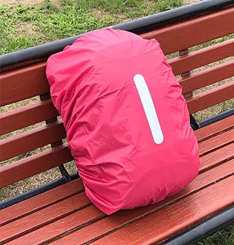 1 Pack Reflective Backpack Cover, Waterproof Backpack Rain Cover, Reflective Rucksack Covers in Polyester, Waterproof Rucksack Cover for Outdoor Hiking Riding Climbing, Fluorescent Pink-M(26-40L) — view 6