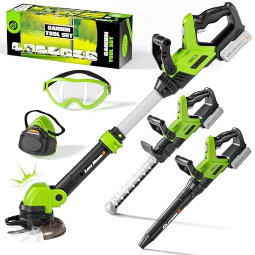 Kids Tool Set, 3-IN-1 Toddler Power Garden Tools with Sounds & Lights, Volume+/-, Toy Weed Wacker, Leaf Blower & Hedge Trimmer, Outdoor Play Toy Tools, Christmas Birthday Gifts for Boys 3 4 5 6 7 8+