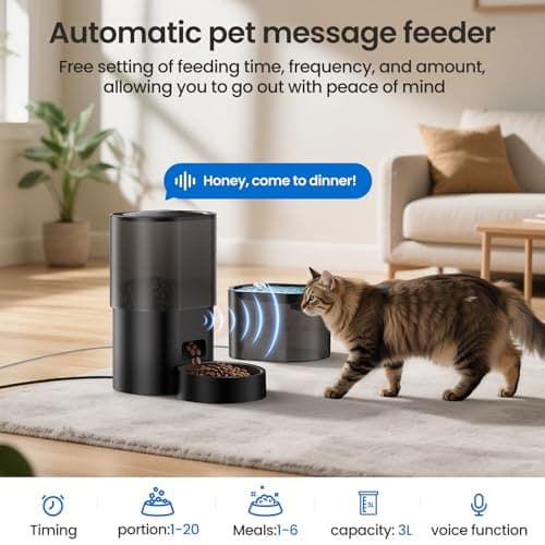 Automatic Cat Feeder and Water Dispenser, 2-in-1 Pet Feeder Automatic with Timer, 3 L Dry Food Feeder, 2.5 L Water Fountain with APP 2.4G WiFi, 1-6 Meal, Stainless Steel Bowl for Cats and Dogs — view 5