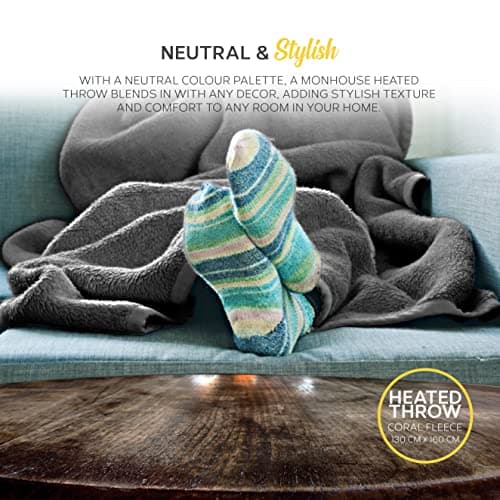 MONHOUSE 130X160 cm Soft Electric Sofa Blanket - Fleece Single Heated Throw With Digital Controller - Machine Washable Bed Throw, Timer up to 9 hours, 9 Heat Settings, Auto Shutoff - Dark Grey Sherpa — view 6