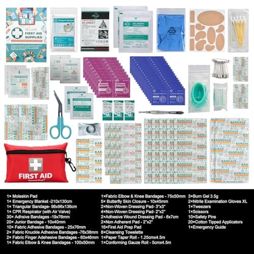 General Medi 150 Pieces Small First Aid Kit - Includes Emergency Foil Blanket, Scissors for Travel, Home, Office, Vehicle, Camping, Workplace & Outdoor (Red) — view 2