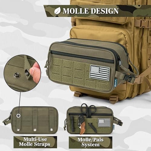 PAVILIA Tactical Toiletry Bag for Men, Water Resistant Molle Military Dopp, Olive, L, Military — view 5