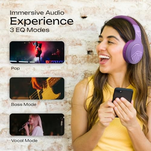 PowerLocus Bluetooth Headphones, Bluetooth Headphones Over Ear, Wireless Headphones with Microphone, 3 EQ Modes, 60Hrs Playtime, Foldable Headphones, Fabric Headband, Hi-Fi Stereo for Work/Travel/PC — view 2