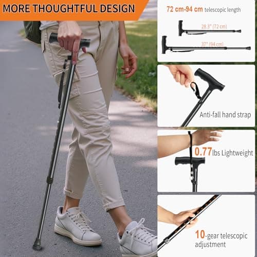 ispuoocti Adjustable Walking Stick All Day Support with Comfortable Grip Walking Aids for the Elderly Lightweight Anti Slip Walking Sticks for Men Women in Multiple Colors for Walking and Short Trips — view 4