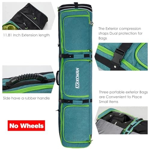 XCMAN Padded Snowboard Bag Adjustable Length 63-75In Padded Bag for Air Travel (Green) — view 3