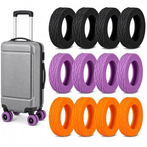 12Pcs Silicone Suitcase Wheel Protectors, Anti-Noise Wear-Resistant Luggage Wheel Covers, Non-Slip Spinner Suitcase Wheel Covers Fits 2.0-2.5" Wheels, Travel Carry-On Accessories(Black/Purple/Orange)