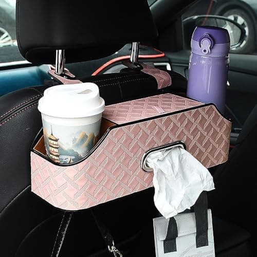 JSCARLIFE Car Headrest Backseat Organizer with Cup Drink Holder,Backseat Storage Box and Cell Phone Holders Car Headrest Rear Seat Multifunctional Storage Box for Kids, Travel, And Road Trips (Pink) — view 4