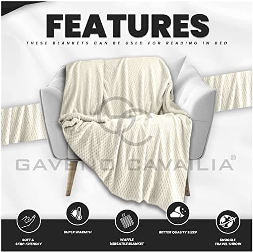 LIZZIE JACOBS Popcorn Waffle Honeycomb Style Luxurious Throws Super Soft Warm Cosy Sofa Settee Bed Fleece Blankets Non Allergenic Kids Adults Travel Blankets (Cream, Single - 130x150cm) — view 4