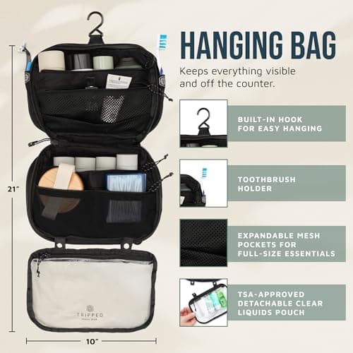Toiletry Bag Kit Set: Hanging Travel Toiletry Bag + 311 TSA Cosmetic Liquid Bag + Ultralight Accessory Organizer Pouch, Black Ripstop, 3 Piece Toiletry Set — view 3