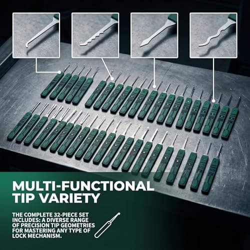 Non Slip Green Rubber Grip Lock Pick Set with Multi Shape Stainless Picks Auxiliary Tension Tools Credit Card Style Picks for Novice Locksmith Hobby Training and Household Mechanical Lock Learning — view 5