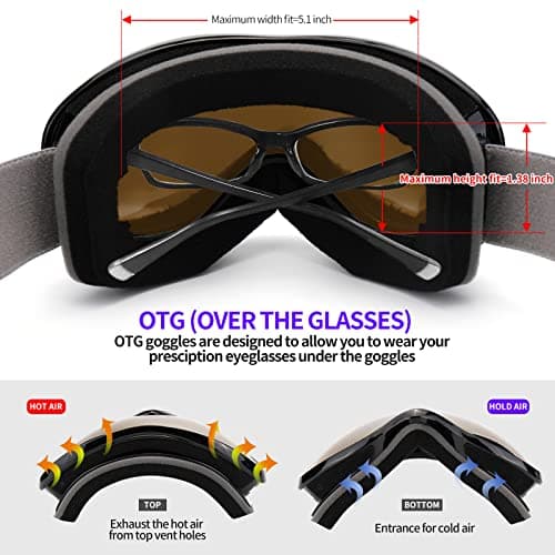 Supertrip Ski Goggles Womens Mens, Anti-fog Anti-glare Skiing Snowboard goggles with 100% UV400 Protection, Helmet Compatible — view 5