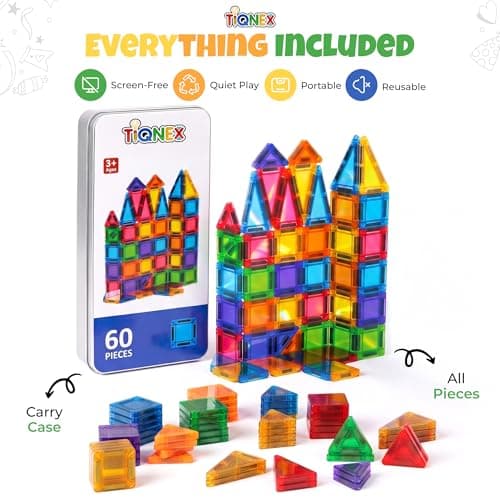 TIQNEX Magnetic Tiles Travel Set 60 Pieces with Metal Carry Case — view 4