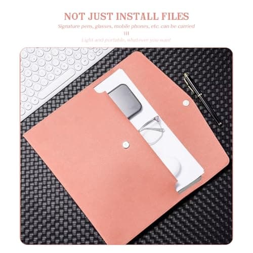Skyzone A4 Document Folder Wallet, PU Leather Travel Document Holder Organizer, Waterproof File Folder with Snap Closure, Multifunctional File Envelope Portfolio Storage Case (Pink) — view 5