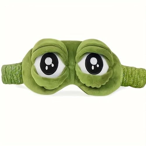 Cute Frog Sleep Mask, Soft Plush Eye Mask for Sleeping, Travel and Naps, Lightweight Novelty Blindfold with Elastic Strap, Green Frog Eye Cover for Home, Flights and Relaxing, 21 x 7.5 cm — view 2