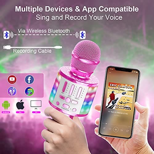 Wireless Microphone with Lights, Karaoke Bluetooth Microphone for Kids Adults, Portable Toy Karaoke Mic Speaker Machine, Home KTV Player Support Phone/Pad/TV for Party Singing, Boys Girls Best Gifts — view 4