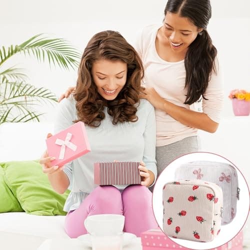 2 Pack Period Bag for Teen Girls, Striped Sanitary Napkin Storage Pouch, Cute Portable Period Bag, Holds Pads, Tampons, Menstrual Cups & Liners, Pad Pouch for Travel & Daily Use (Beige) — view 6