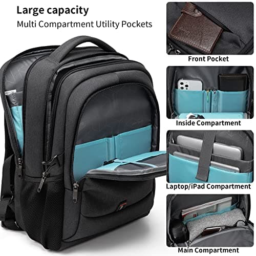 DUSLANG 17 Inch Laptop Backpack for Travel Water Resistant College Backpack for Men with USB Charging Port Clear Toiletry Bag — view 6