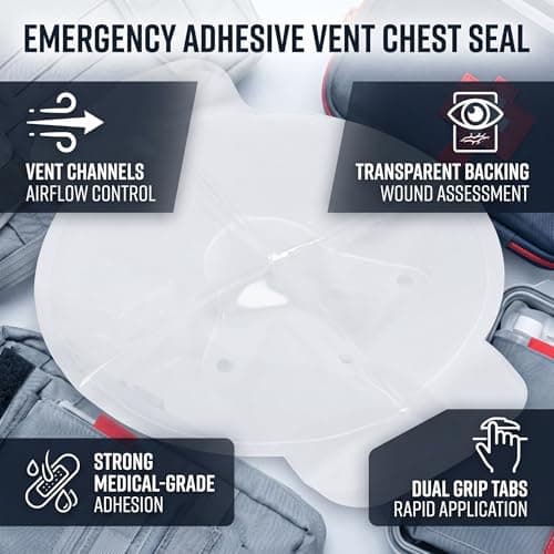 Vented Chest Seal Emergency Adhesive Trauma Dressing with Transparent Backing for Penetrating Wounds Outdoor Tactical First Aid Kits — view 6