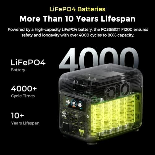 FOSSIBOT F1200 Portable Power Station, Update New energy vehicle grade LiFePO4 Battery Backup 1200W (2400W peak) AC Outlets, 0-100% in 70 Min Solar Generator for Camping, Off-grid, Power Outage — view 5