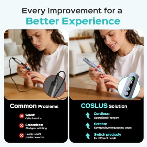 COSLUS C52 Cordless Electric Nail Drill File: Professional Nail Drill Kit with LED Screen for Acrylic Gel Nails, Portable for Home DIY & Salon Use, Manicure Pedicure for Beginners, Women, Dark Gray — view 5