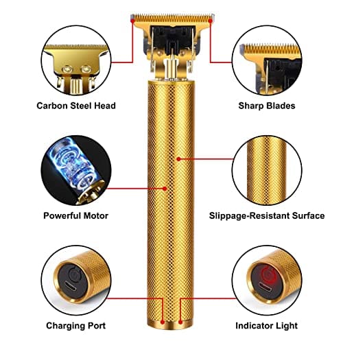 URAQT Hair Clippers for Men - Cordless Electric Beard Trimmer Set, Waterproof Detail Beard Shaver, T-Blade Trimmer Grooming Kit with 4 Guide Combs 2 Hair Combs (Gold) — view 2