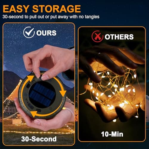 RISEMART Camping String Lights 10M | 2-in-1 Solar & USB Waterproof Outdoor Lights with 5 Modes,Fast Charging & Portable Design | Rechargeable Camping Lantern for Outages,Garden,Camping,Festivals — view 4