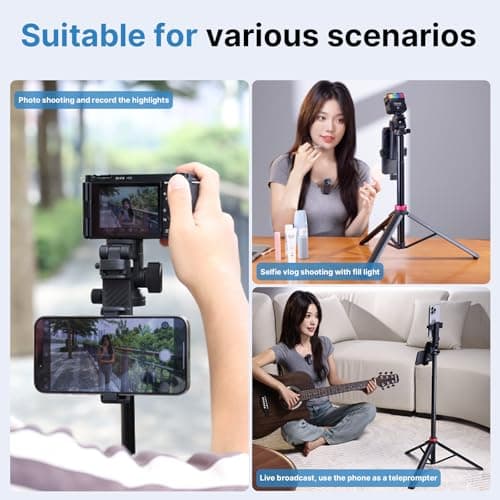 ULANZI MT-78 185cm Extendable Phone Tripod, 72.83" Selfie Stick Bluetooth, 3 in 1 Camera Tripod Stand with Clip, 360° Ball Head, Quick Release plate, Cold Shoe, for iPhone Sumsung DSLR Sony Canon Fuji — view 4