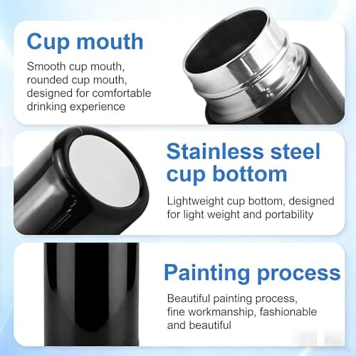 Spotzyllic 2 Pcs 150ml Small Thermos Flask, Stainless Steel Water Bottle Keeps Cold 12H/Hot 8H, Leak Proof Insulated Cup for Travel, Handbag, Gift for Couples (Black+Metallic) — view 4