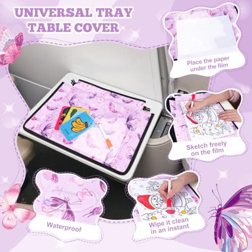 Babenest Airplane Tray Table Cover for Kids with Pockets, Butterfly Purple — view 2