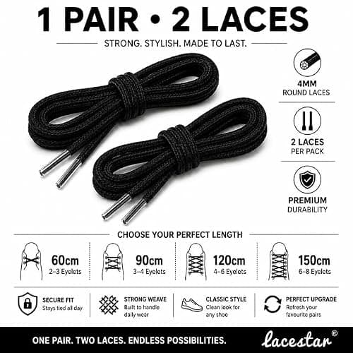 Lacestar Sky Blue 4mm Round Shoe Laces 90cm – Replacement Laces — view 2
