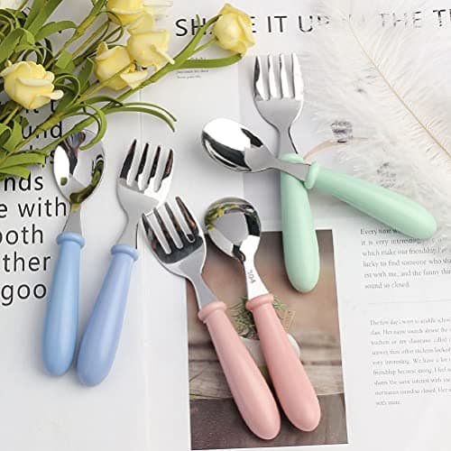 Lanjue Kids Fork and Spoon Set, 6 Pieces, Stainless Steel, 3 Colours — view 2