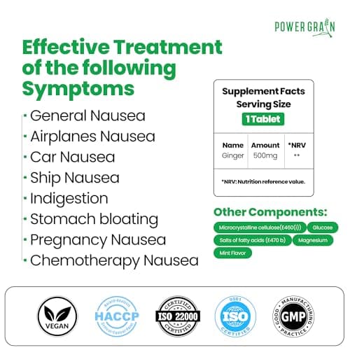 Travel and Motion Sickness Tablets - 500mg Chewable Ginger Rhizome Tablets - Non-Drowsy Nausea & Vomiting Relief - 10 Tablets (Mint) — view 2