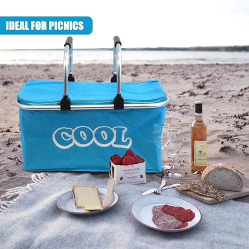 The Magic Toy Shop 35L Light Blue Cool Bag - Versatile Insulated Picnic Basket & Collapsible Cooler Box with Sturdy Aluminium Frame - Spacious Folding Design for Camping, Shopping & Outdoor Adventures — view 6