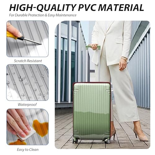 Linpr Clear PVC Suitcase Cover, Travel Luggage Protector, Red, 30 — view 5
