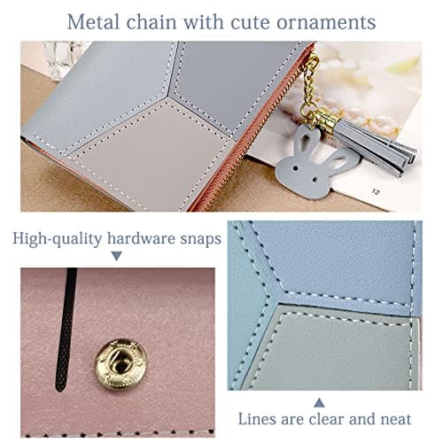 FuninCrea Ladies Zipper Wallet, Small Purse with Metal Snap Button, Leather Wallet for Women with Coin Bag, Multifunction Bifold Ladies Purse, Credit Card Holder Wallets for Girls (Blue) — view 3