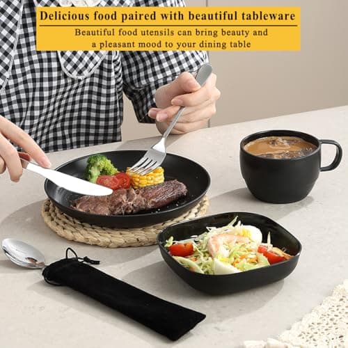Camping utensils set, ReaNea Camping Plates And Bowls Set With Coffee Mug, Travel Cutlery Set Include Spoon, Fork, Knife for Home, Poolside, Outdoor, Picnic, Camp — view 4