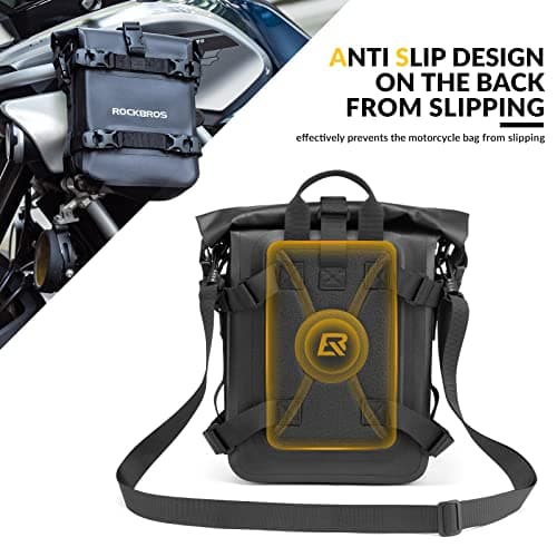 ROCKBROS Motorcycle Saddle Bag Waterproof Side Pannier With Shoulder Strap for Luggage Storage, Travel, Daily Commuting - 5L Black — view 5
