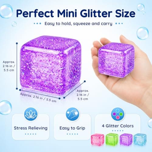 Glitter Squishy Cube Stress Relief Toy, Soft TPR Fidget Squeeze Toy(Purple) — view 2