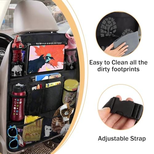 ASelected 2PCS Car Seat Organiser, Car Back Seat Organizer for Kids, Car Organiser Back Seat for up to 10 inch iPad, Kids Back Seat Organiser to Storage Toys, Books, Drinks - Black — view 4