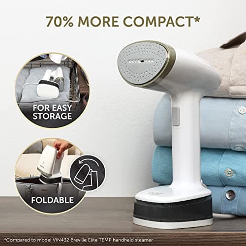 Breville CompactSteam Foldable Garment Steamer | Handheld Travel Clothes Steamer | 1400W | Fast Heat Up | Travel Bag | White & Gold — view 5