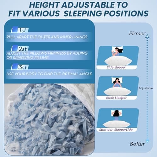 A-Pce 2 Pack Shredded Memory Foam Pillow for All Sleepers,76x51cm — view 4