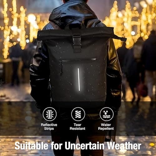 Lekeinchi 17-Inch Waterproof Laptop Backpack for Men and Women - Roll Top Design for School, Travel, Business, Work, and Camping(Black) — view 2