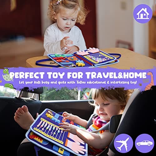 Busy Board for Toddlers, Montessori Sensory Toys Activity Board for Fine Motor Skills, Preschool Educational Learning Gifts for 1 2 3 4 5 Year Old Girls & Boys, Autism Toys, Car Airplane Travel Toy — view 5