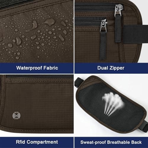 Aucuu Travel Money Belt with RFID Blocking, Ultra-Thin Passport Holder for Travel, Waist Pack Anti Theft, Hidden Travel Wallet Under Clothes to Protect Cash, Credit Cards Passport for Women, Men — view 6