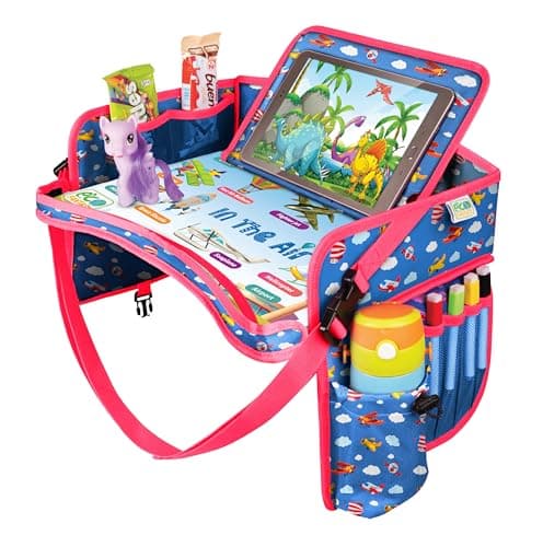 ECOFANTASY Kids Car Seat Tray & Travel Table with Tablet Holder – Airplanes