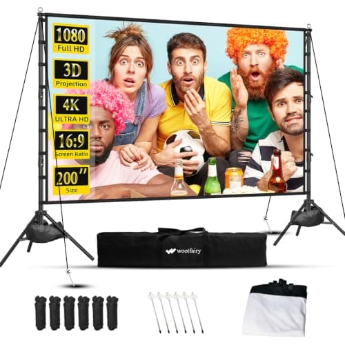 Wootfairy 200 inch Projector Screen with Stand, 4K HD 16:9 Big Size Screen