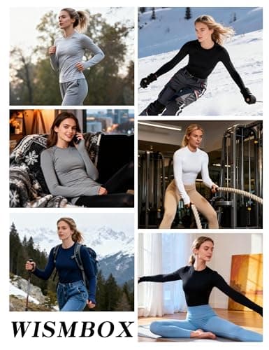 WISMBOX Womens Long Sleeve Thermal Tops, Soft Warm Fleece Lined Compression Shirts Crew Neck Winter Ski Workout Base Layer White — view 6