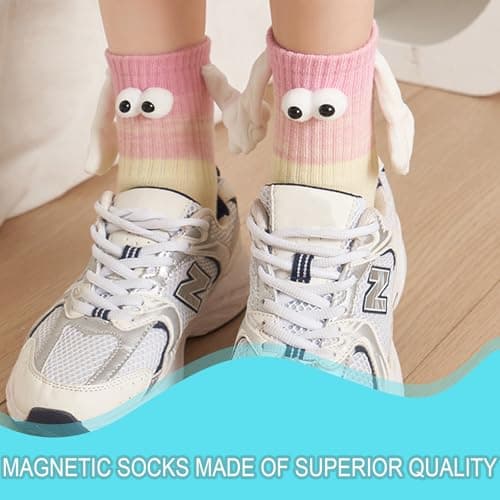 LPMXYW 4 Pairs Funny Socks Magnetic Socks Hand In Hand for Boyfriend Girlfriend Women Funny Gifts,friendship Gifts for Women 3D Couple Doll Holding Hands ﻿ — view 5