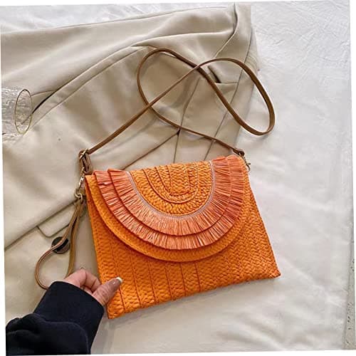 Lawnrden Straw Handbags Raffia Woven Bag Straw Purse Summer Beach Crossbody Bags for Women Orange — view 5