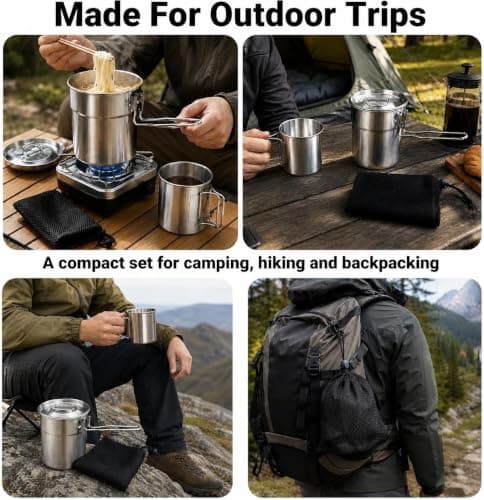 kokkoya Camping Pot Portable Stainless Steel Camping Cookware with Lid — view 6
